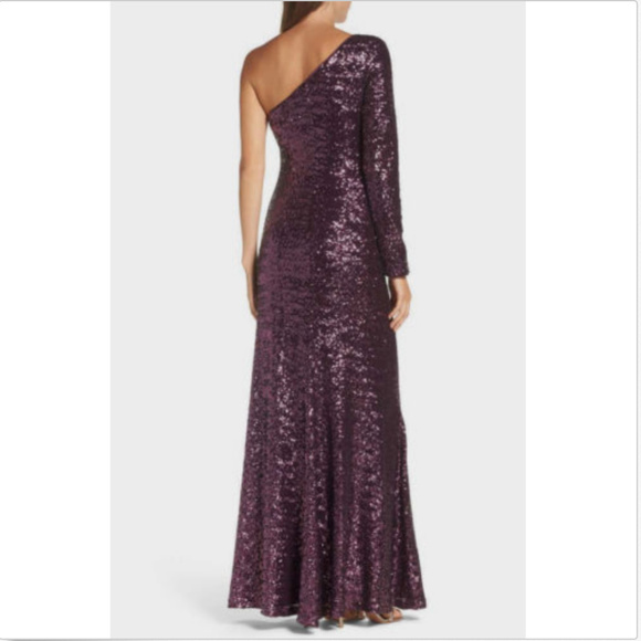 Sequin One Shoulder Long Sleeve Formal Gown Prom - Picture 4 of 7